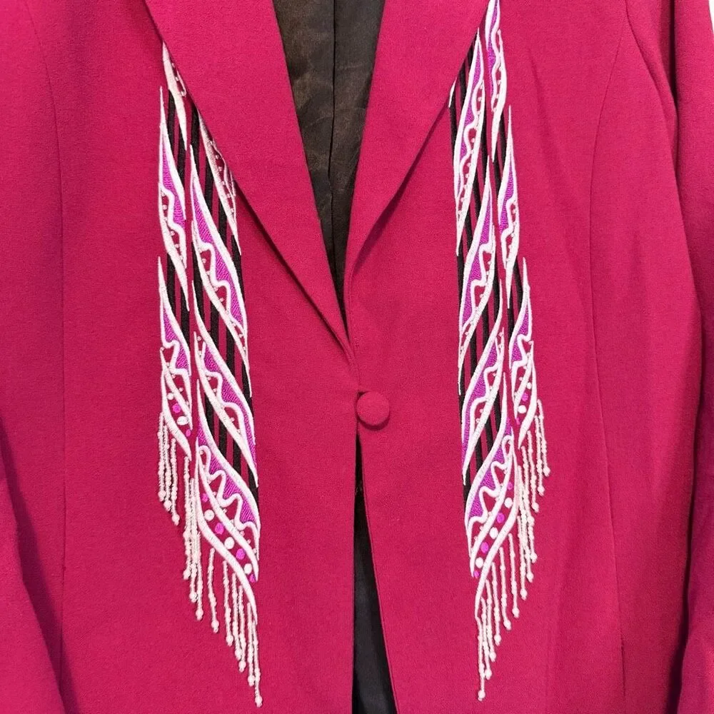 Bob Mackie Wearable Art Fuschia Beaded Blazer Size Medium - Picture 2 of 14